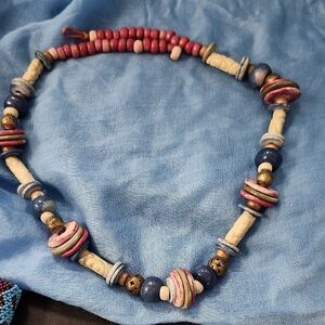 VINTAGE BOHO Bone & Brass Tribal Statement Necklace